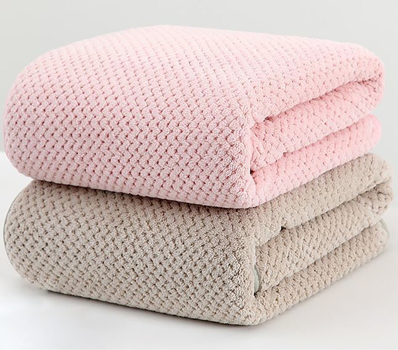 مناشف استحمام من الألياف الدقيقة، 90 × 170 سم، مجموعة من 2، ناعمة جدًا، ماصة للغاية، تجف سريعًا، متعددة الاستخدامات (وردي وخاكي) - Image 1